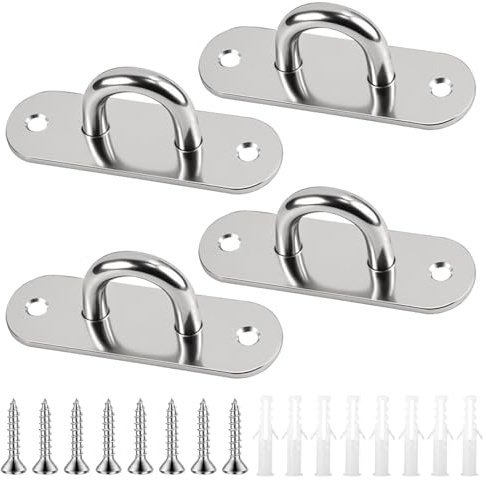 4Pcs M5 Pad Eye Plate Hooks, Stainless Steel Pad Eyes Plate U Brackets, Heavy Duty Wall Mount Ceiling Hook, Marine Hardware Hooks with Screws, Metal Oblong Eye Plate Pads for Rope Loop Hanging Hooks