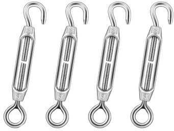 LilaLemon 4Pcs M4 Stainless Steel Hook and Eye Turnbuckles, Adjustable Wire Rope Tensioner for Garden Wire, DIY String Light, Picture Hanging and Curtains Wire