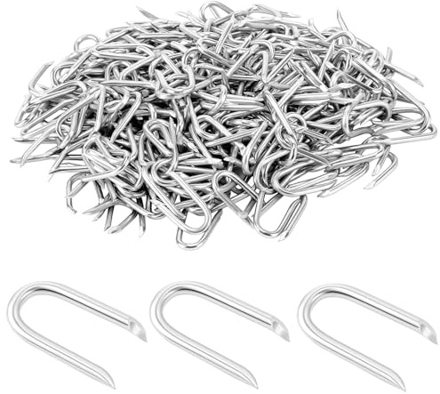 HAKZEON 1800 grapas galvanizadas en forma de U a granel, clavos de sujeción de alambre de acero de 2,3 mm de diámetro para malla de alambre y refuerzo de valla de jardín
