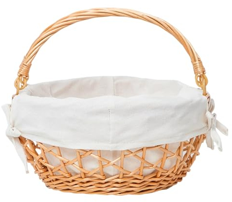 YRMT Wicker Egg Basket Handmade Egg Collecting Basket with Handles and lining Farmhouse Garden Harvest Basket Natural 11x11x5
