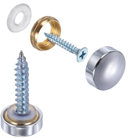 sourcing map 20Pcs Screw Covers Caps, Brass Dome Mirror Screws Decorative Caps Cover Nail Fasteners for Sign Advertising Hardware Construction, 12mm Diameter, Polished Silver