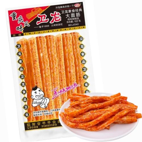 Wei-Long Classic Spicy Gluten Strips Big La Tiao– Confezione 1x 102g – Snack Cinese Piccante Tradizionale – Bastoncini di Glutine al Peperoncino – Street Food Asiatico Autentico