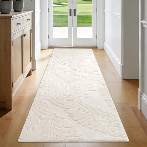 Enyhom Läufer Flur 80x200 cm, rutschfest Waschbar Teppichläufer, Beige | Modern 3D Optik, Kurzflor Lang Teppich, Weich Flurläufer, Küchenläufer, für Eingang, Wohnzimmer, Schlafzimmer