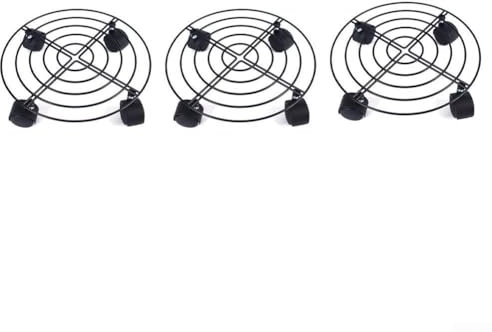 Support à roulettes pour pot de fleurs en métal pour intérieur et extérieur, 3 plateaux roulants avec base robuste et plateau rond de 27 cm