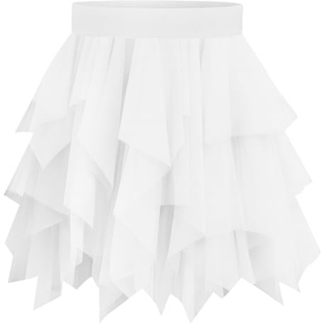 BSBUY Falda Tul Mujer, Falda Corto Mujer Cintura Elástica, Falda Mujer Tul Tutu Irregular, Falda Plisada de Mujer Casual de Gasa, Elegante Vintage para Ballet Prom Party, Blanco