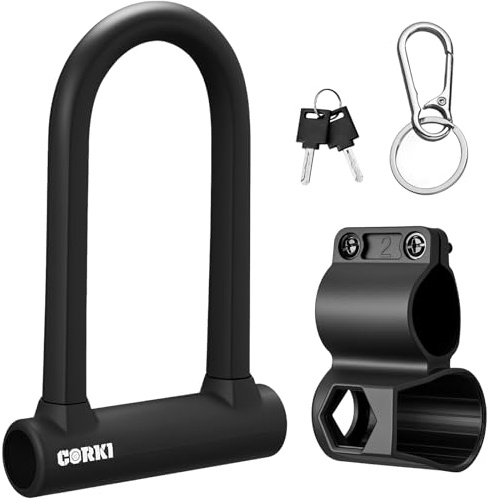 Corki Bike Lock Heavy Duty Anti Theft U Lock with Keys 17mm Schackle Electric Scooter Lock Bicycle Lock with Mounting Bracket for Ebike Motorcycle Black