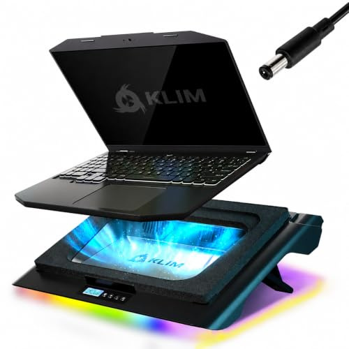KLIM Everest Plus Gaming Laptop Kühler - Cooling Pad 6300 RPM Turbo-Lüfter | Starker DC-Laptop-Kühler mit Turbo-Lüftern, RGB-Beleuchtung, Schaumstoff-Dichtung - kühlt schnell. Für Laptops 11-17,3 Zoll.