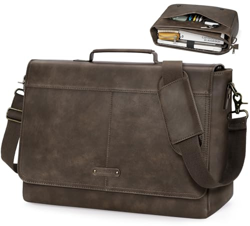 RAINSMORE Aktentasche Herren 15,6 Zoll Laptoptasche Wasserdicht - Business Messenger Bag Herren Umhängetasche aus PU Leder - Vintage Arbeitstasche & Schultertasche für Büro & Uni