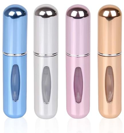 Androxeda 4 Pezzi Atomizzatore di Profumo, Flacone da 5ml per Viaggio e Palestra, Colori Brillanti, Ricarica e Trasferimento Essenze