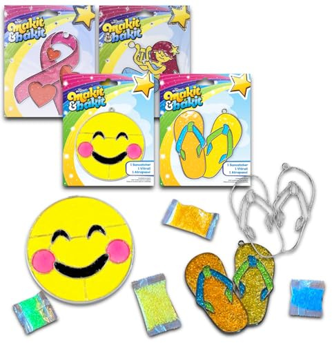 Suncatchers Kits for Adults - 4 Pc Bundle with Suncatchers (Ribbon, Emoji, Flip Flops, Mermaid) | Suncatchers Painting Kit, Suncatchers Craft Kits