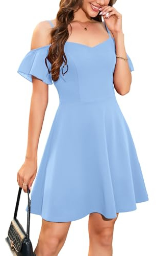 MISSJOY Womens Fit and Flare Graduation Dresses Teens Homecoming Dresses Chiffon Sleeve Cute Semi Formal Short Prom Party Cocktail Wedding Guest Dresses Light Blue M