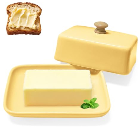 bechoanigel Keramik Butterdose mit Deckel, 250g Hochgebrannt Butterdose Porzellan Staubschutz & Aromaschutz, Butterdose Keramik für Spülmaschinen, Mikrowellen & Backofengeeignet (Gelb)