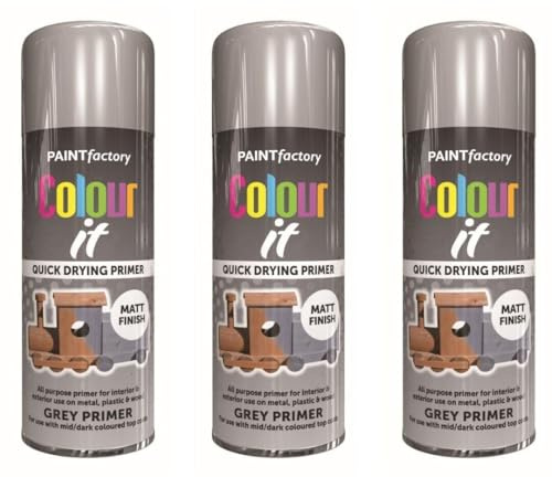 Paint factory Colour It Grey Primer Spray, Quick Drying, Matt Finish, All Purpose, 400ml, Pack of 3