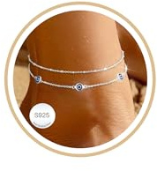 Aretas Ankle Bracelets for Women Women's S925 Sterling Silver Dainty Layered Waterproof Ankle Chain Silver Jewelry Foot Bracelet Birthday Gifts for Girls Ladies Her Mum Daughter Wife Best Friends
