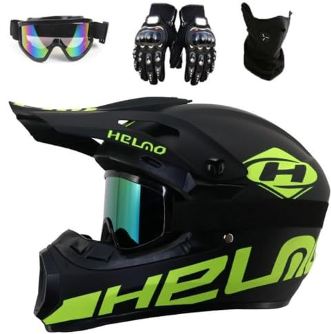 Full Face MTB Motocross Helmet Youth Kids Off Road Racing Dirt Bike Helmet | Downhill Enduro Sports BMX ATV Motorbike Helmet, with Gloves Goggles Mask, DOT Approved