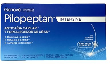 Pilopeptan Intensive | Anticaída Capilar |Hombre y Mujer | Potencia el Crecimiento, Formación de Queratina, Anclaje, Brillo y Vitalidad del Pelo y Uñas | 15 Sobres