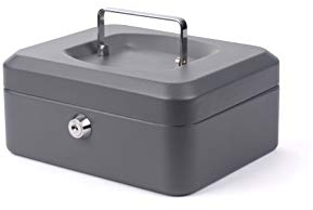 Pavo premium caisse à monnaie avec serrure à cylindre avec 2 clés/20 x 16 x 9 cm (gris foncé)