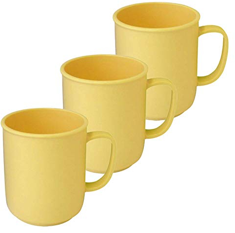 3 tasses avec anse à 300 ml en plastique Différents coloris café tasse de thé tasse mug Anse Tasse, Plastique, jaune, 9,5 x 8 cm
