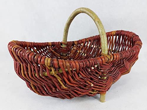 Panier de jardin en osier naturel, fait main, forme ovale, pour champignons, légumes, fruits, saule non pelé, 46 x 27 H 13/25 cm