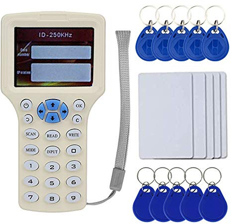 OBO HANDS Engelsk RFID/NFC-kopiator, läsare, skrivare, duplikator, 10 frekvensprogrammerare med färgskärm + 5 stycken T5577 kort + 5 stycken T5577 nyckelbrickor + 5 stycken UID nyckelbrickor