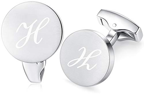 HONEY BEAR Briefe Initialen Buchstabe manschettenknöpfe Herren Edelstahl Hochzeit Cufflinks Manschettenknopf Gebürstetes Silber,MEHRWEG
