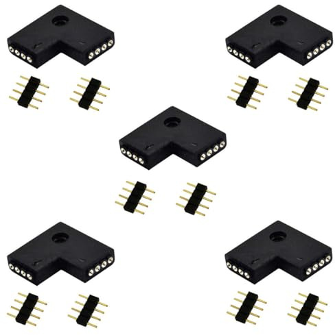 5pcs Conector Esquina Tira LED RGB Conector Forma L Cinta LED 4 Pin LED Strip Connector Adaptador L Banda LED 4 Pines Conector ángulo Recto para RGB 5050 3528 2835 LED Strip, Negro