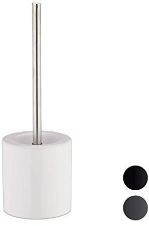Relaxdays WC Garnitur Keramik, runder Klobürsten-Halter, wechselbarer Bürstenkopf, Bad-Set, HxD 38,5 x 12,5 cm, weiß