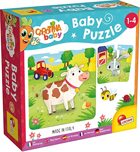 Lisciani - Carotina Baby - 6 Puzzles La Ferme - Puzzles de 4 pièces Pour Enfants de 1 à 4 ans - Jeu Éducatif avec Animaux de La Ferme - Apprentissage Ludique