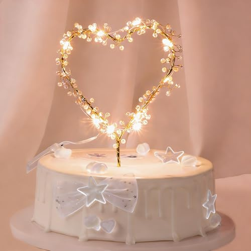KIPETTO Kuchen Topper Liebes Herz Perlen Cake Topper mit LED-Licht für Geburtstag, Hochzeit, Jahrestag, Party Tortendekoration