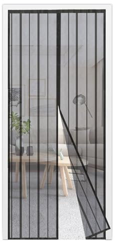 Sekey Magnet Fliegengitter Balkontür ohne Bohren, Türvorhang Fliegenschutz Schiebetür, Insektenschutz Vorhang Tür durch leichte Montage 110x225cm, Schwarz
