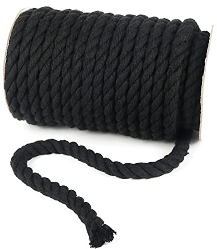 tenn well Corda in cotone da 10 mm, spessore 15 m, multifunzionale per lavori a maglia macramè, arazzi da parete fai da te e decorazioni (nero)