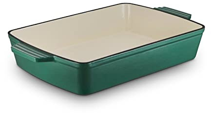 Barbary & Oak BO800258GRN Cast Iron Rectangular Roaster with Durable Enamel Interior, 39cm, Verdigris Green