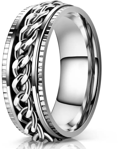 Lian Stainless Steel Spinner Rings for Men Women Fidget Rings Chain Ring Band Rings 8mm Silver 11