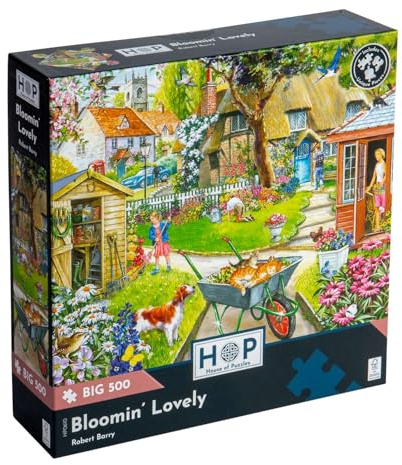 The House of Puzzles Bloomin' Lovely, Big 500 Piece Jigsaw | Extra Large Pieces, Artist Illustrated, Scenic Landscape, Deluxe Puzzle Gift for Adults