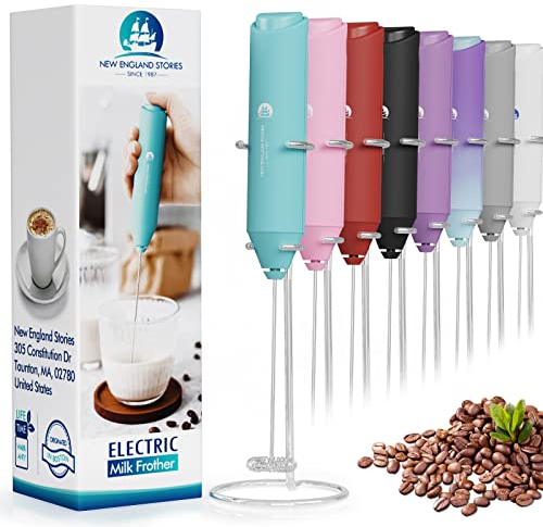 Electric Milk Frother Handheld, Battery Operated Whisk Beater Foam Maker for Coffee, Cappuccino, Latte, Matcha, Hot Chocolate, Mini Drink Mixer, With Stand, Aqua