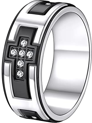 Supcare Stimmungsring Männer Kreuzring Religious Ring Schwarz Ring Herren Men Cross Fingerring Edelstahlringe Damen Anti-Stress Spinner Ring Vintage Hip Hop Punk Schmuck für Alltag Casual