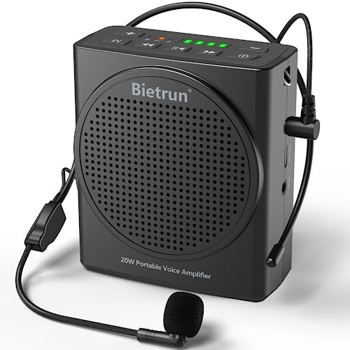 Bietrun Mini amplificador de voz portátil, amplificador de voz recargable de 20 W para profesores, tiempo de trabajo de 6 horas, impulso vocal, imprescindible para profesores, Bluetooth, AUX, entrada
