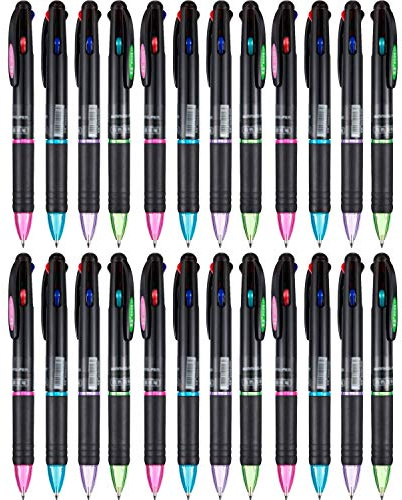 24 Pack Druckkugelschreiber Mehrfarbige Stifte 4 Farben Tinte Schwarz, Blau, Rot und Grün Gel-Tinte Kugelschreiber