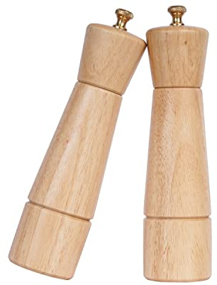 DeroTeno Salz- und Pfeffermühlenset, Verstellbare Keramikmahlwerk Salzmühle, Edelstahlmahlwerk Pfeffermühle, Gummiholz, 22 cm Höhe, Boden DIA 5,5 cm (Tablett ist nicht enthalten)