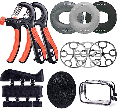 Handtrainer Fingertrainer, Hand Griffkraft Trainer Set, Grifftrainer, Fingerstrecker, Gyroball Handgelenk Trainer Entspannungsball, Aufbewahrungstasche, Trainingsset für Fitness-Kraft