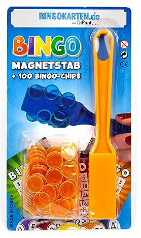 DiPrint Bingo Magnetstab mit 100 Bingo-Chips (orange) - Verbesserte Ausführung -