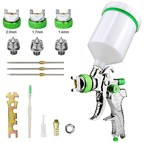 Vanwoke HVLP Lackierpistole Spritzpistole 3 Düsen 1,4mm 1,7mm 2,0mm Profi Farbsprühsystem Spraypistole mit 600 ml Plastikbecher für die Deckbeschichtung von Premium-Autos und Möbeln