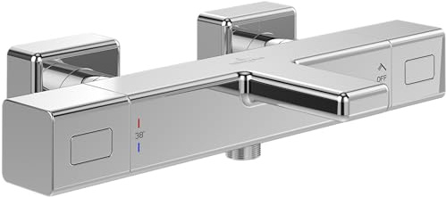 Villeroy & Boch Robinet de baignoire universel avec protection anti-brûlure et verrouillage de sécurité à 38° - Mitigeur de baignoire en saillie - Carré - Chromé