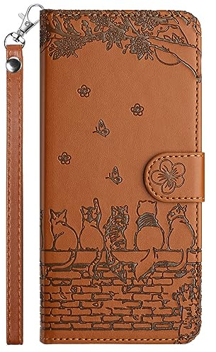 FALUWONRU for Samsung Galaxy S20 FE Klapphülle,Katzen Etui,Braun | Galaxy S20 FE Tasche mit Kartenfach Stand,stoßfestes Leder,ideal für Alltag,süßes Katzenmuster für Damen.