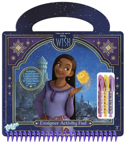 WISH Designer-Buch: Disney Malbuch und kreatives Activity-Buch mit Schablonen, Stickern, Mini-Gelstiften, Hardcover und Spiralbindung - Disney-Fans und Kinder, bunt