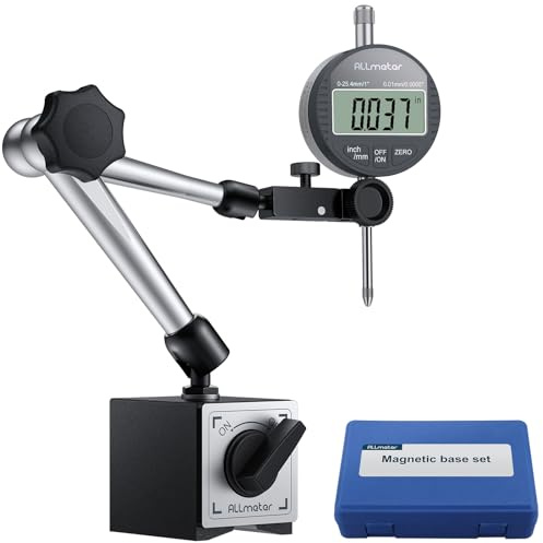 ALLmeter Messuhr mit Magnethalter Set, Digitalanzeige 0–25,4 mm, mit 176 lbs (80 kg) Magnetfuß, umschaltbar mm/Zoll, flexible Magnetbasis, inkl. Transportbox für 3D Drucker Labor Werkstatt