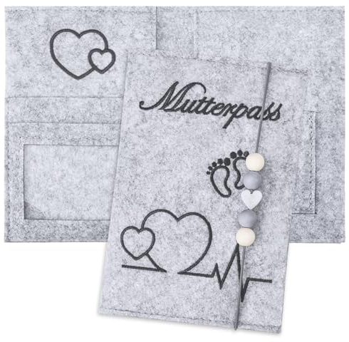 MUYAPAY Mutterpasshülle aus Filz Premium Mutterpass-Hülle aus Filz-Stoff für deutschen Mutterpass für Ultraschallbilder Unterlagen & Impfpass etc,für Schwangerinen und Zukunftige Mütter (Hellgrau)