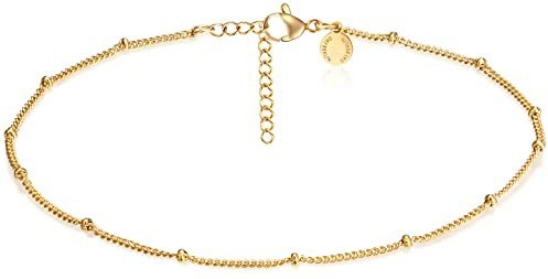 day.berlin Damen Fußkettchen Point in Gold 18k vergoldet, Fußkette 22cm + 5cm, variable Länge mit kleinen Kugeln aus 316L Edelstahl, nickelfrei und wasserfest