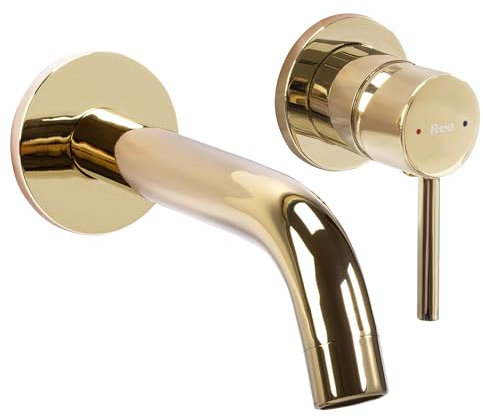 Rea ROBINET ENCASTRÉ OWEN GOLD + BOX Mitigeur Lavabo/Baignoire pour Salle de Bain en Laiton Chaude et Froide Réglable Robinet de Lavage à la Main (doré)
