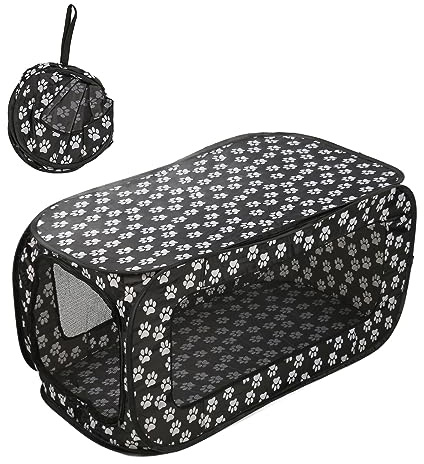 Qukaim Faltbare Hundebox – Pop-Up Transportbox für Hunde & Katzen, Atmungsaktiver Reisekäfig (M, Schwarz), Leicht & Stabil mit Doppelreißverschluss, Indoor/Outdoor